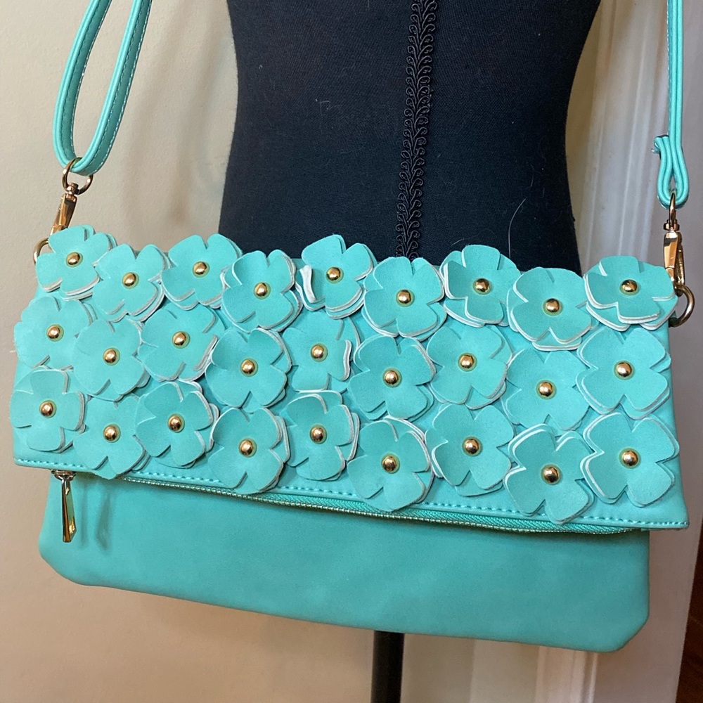 Teal Flowered Purse